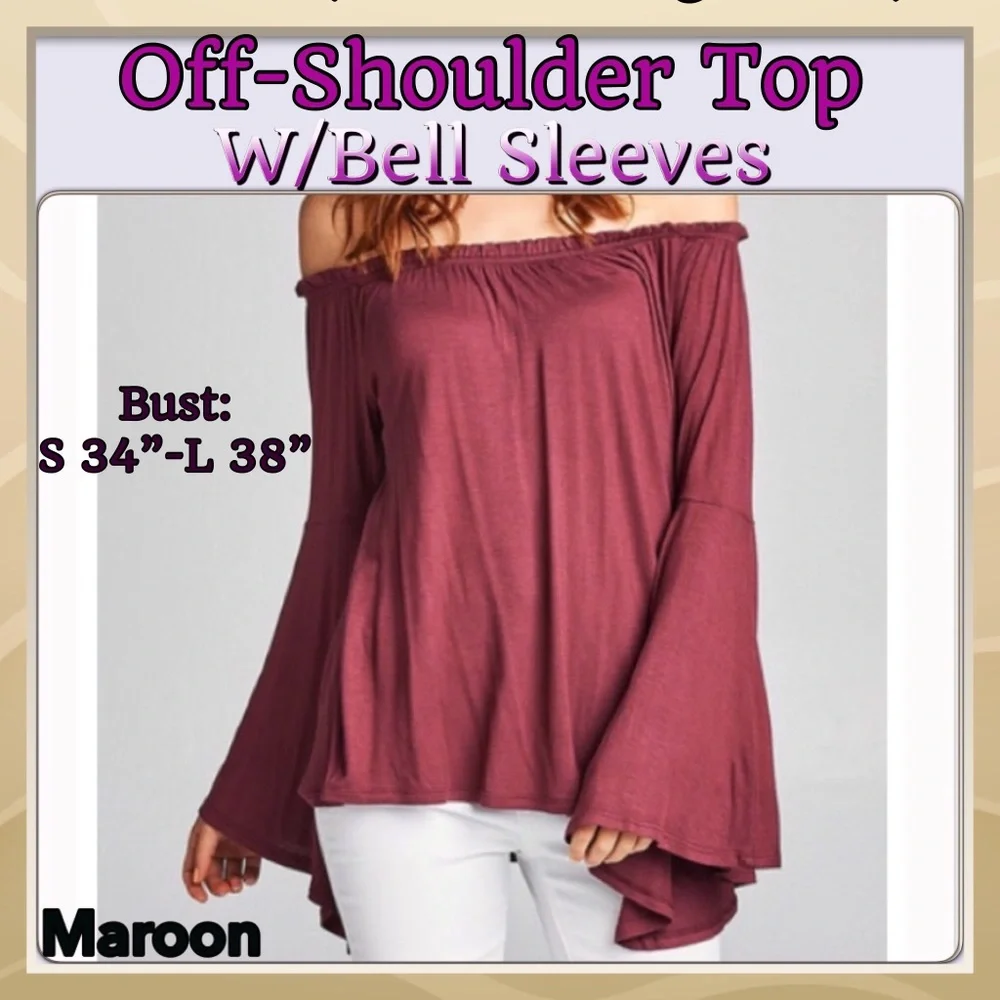 NEW✔️ Bell Sleeve Off the Shoulder Top in a beautiful Burgundy/Maroon color! - Picture 3 of 6